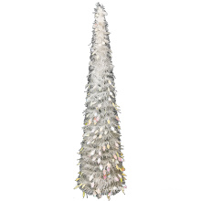 Premium 150cm PET Pop-up Tree Dazzle White Transparent Christmas Tinsel Tree With Leaf Sequins